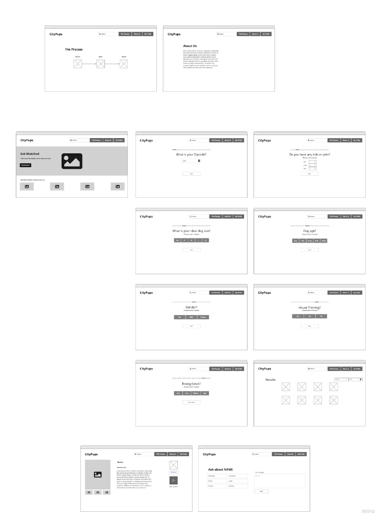 CityPups Wireframes