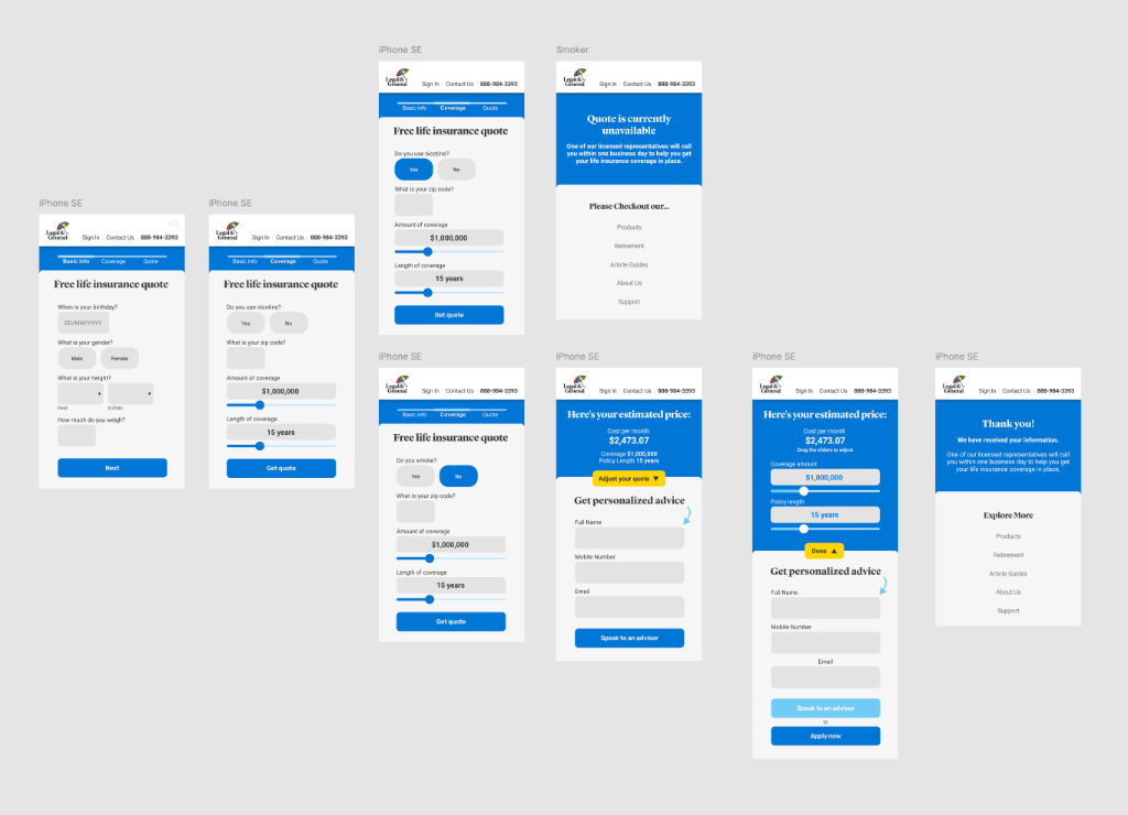 Mobile Quote Engine Screens